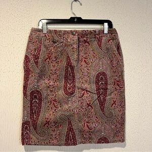 Loft Corduroy Paisley Print Skirt in Red and Brown New size 8